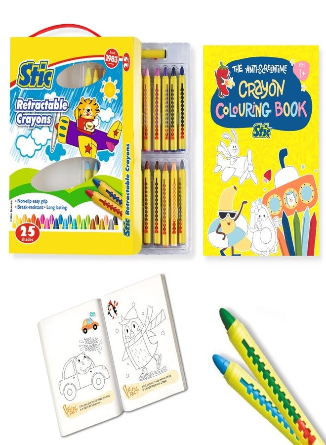 Stic 25 Retractable Crayons Colouring Book Toddler Grip Control Unbreakable Washable Erasable Twistable Non Toxic Edible finger block drawing Toy baby safe kindergarten return gift kids 1 year Pencil - Image 1